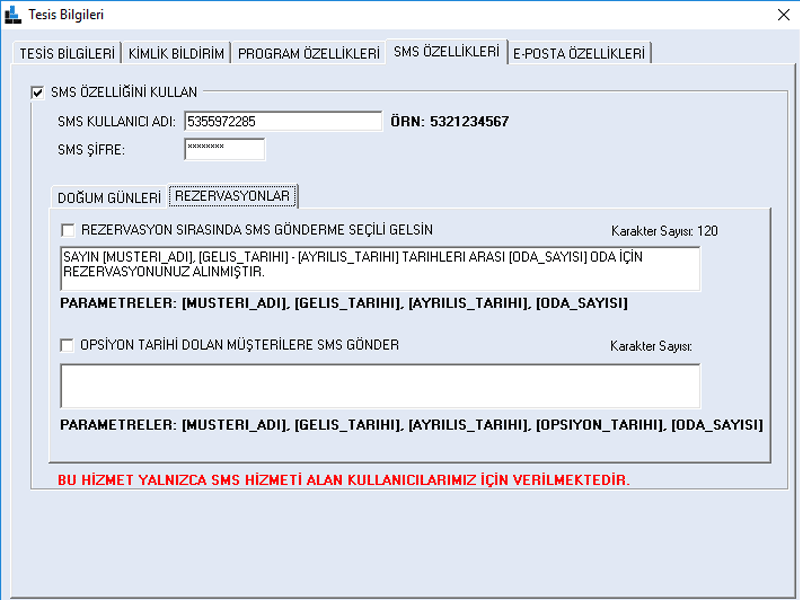 Otel SMS E-Posta Gönderimi